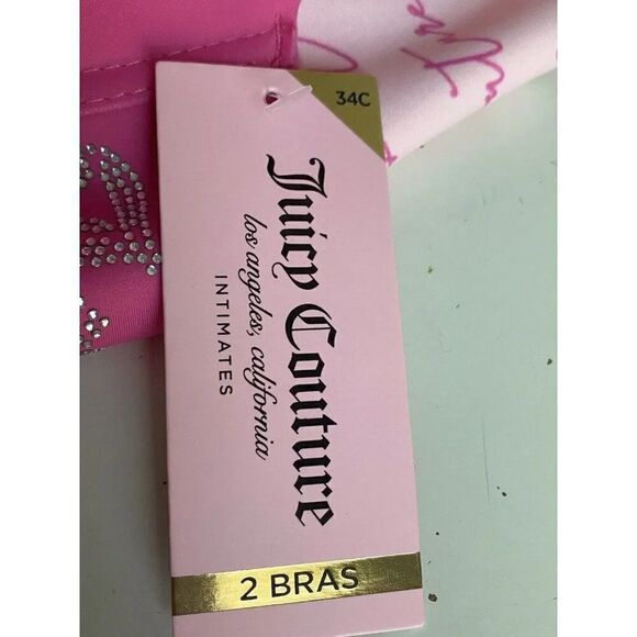 2 Pack Juicy Couture Sleek & Smooth Bra Sz 34C Lined Pink Bling Logo JC5149 NEW - Picture 2 of 8